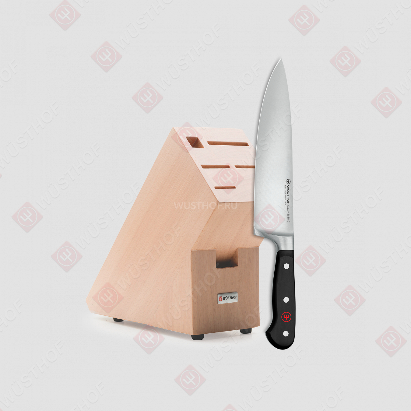 Профессиональный поварской кухонный нож 20 см, подставка из бука в Подарок, серия Classic, WUESTHOF, Золинген, Германия