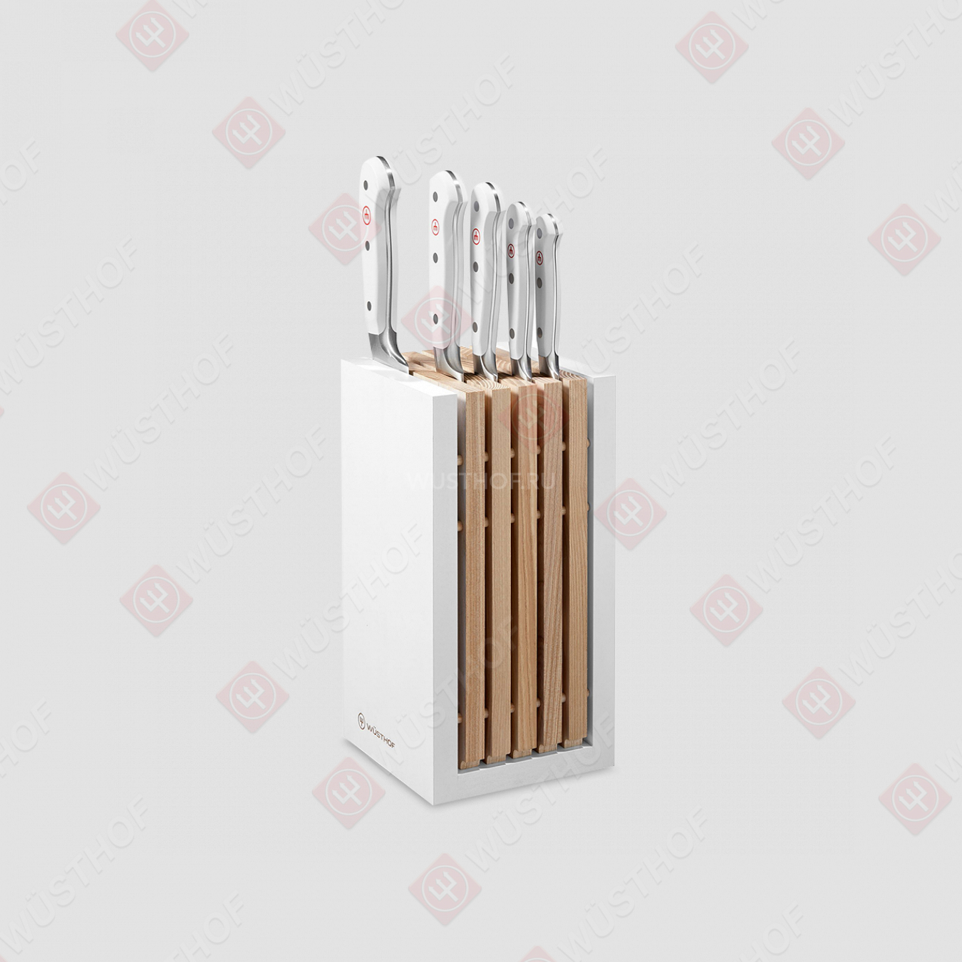 Набор из 5-ти кухонных ножей в дизайнерской подставке, серия White Classic, WUESTHOF, Золинген, Германия