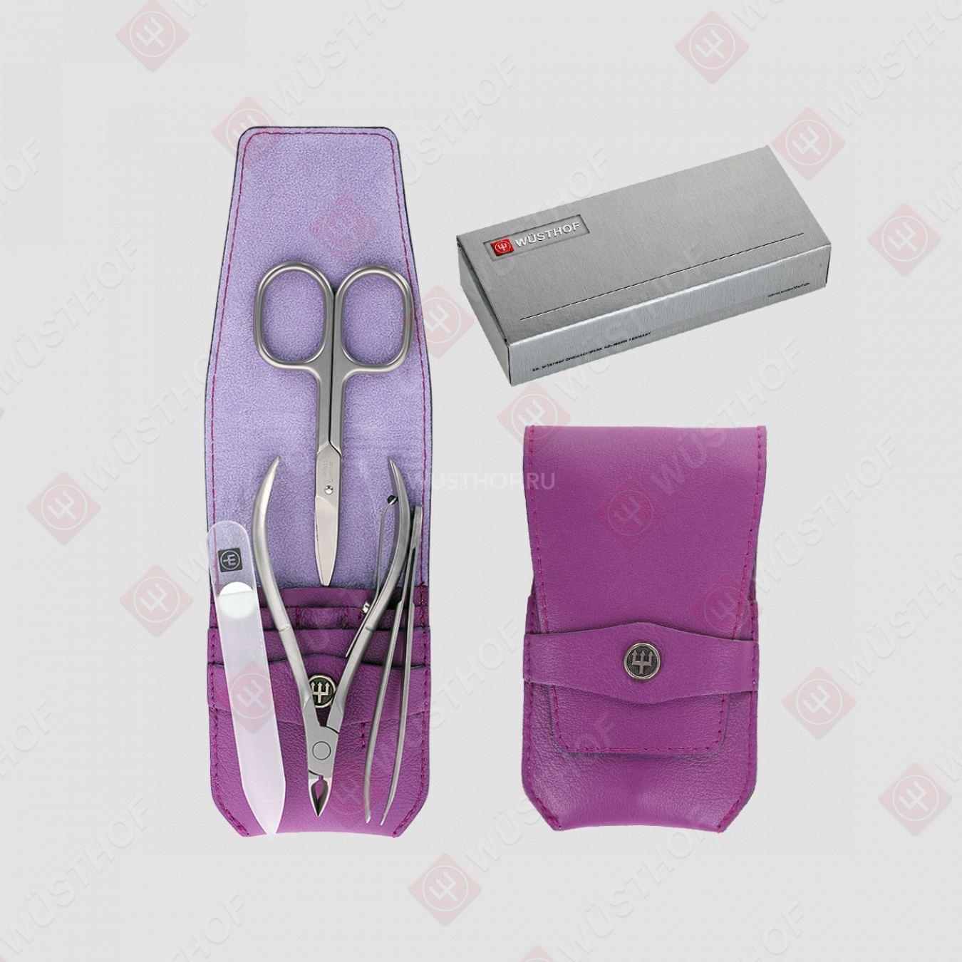 Набор маникюрный 4 предмета в кожаном футляре, цвет фиолетовый, серия Manicure sets, WUESTHOF, Германия