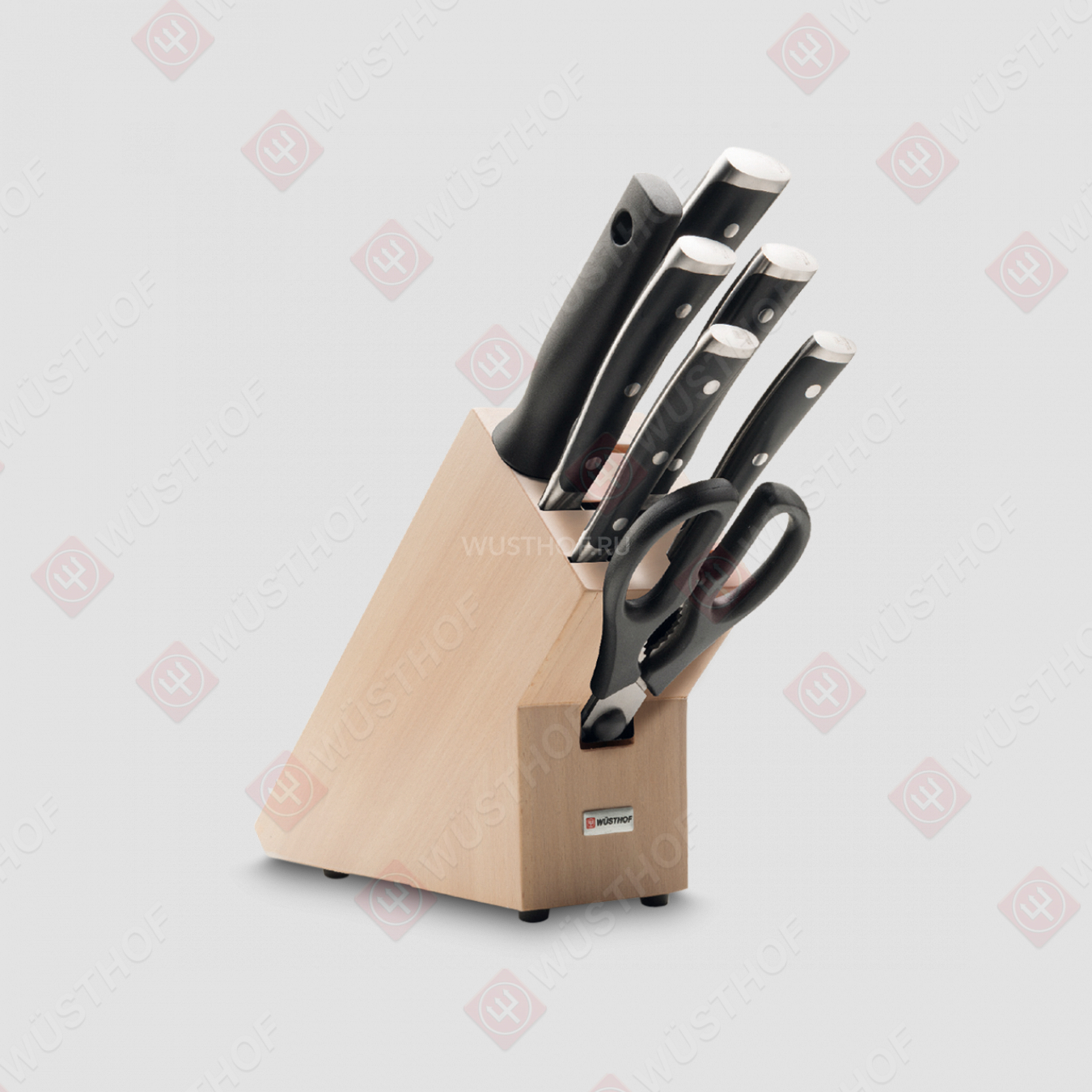 Набор ножей 5 предметов + мусат+ ножницы, на подставке, серия Classic Ikon, WUESTHOF, Германия