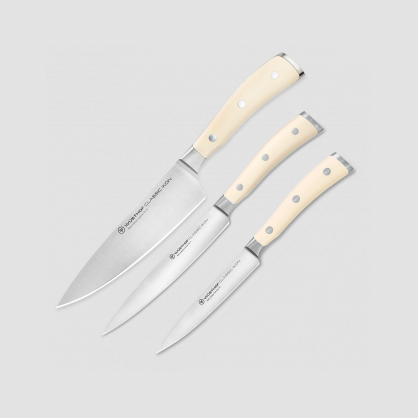 Набор из 3-х кухонных ножей «поварская тройка», серия Ikon Cream White, WUESTHOF, Золинген, Германия, Наборы ножей без подставки