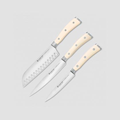 Набор из 3-х кухонных ножей «поварская тройка», серия Ikon Cream White, WUESTHOF, Золинген, Германия, Наборы ножей без подставки