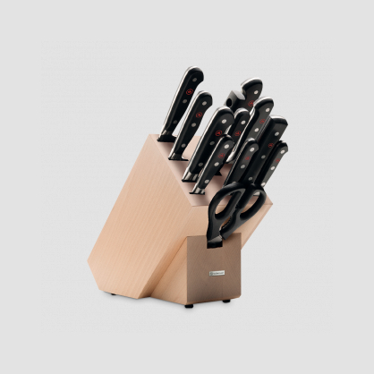 Набор кухонных ножей 9 штук + кухонные ножницы + вилка + мусат в деревянной подставке, серия Classic, WUESTHOF, Золинген, Германия, Серия Classic