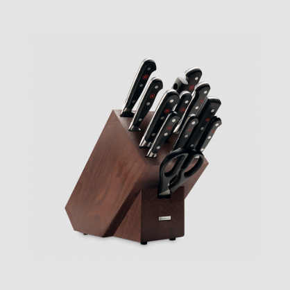 Набор кухонных ножей 9 штук + кухонные ножницы + вилка + мусат в деревянной подставке, серия Classic, WUESTHOF, Золинген, Германия, Наборы ножей с подставкой